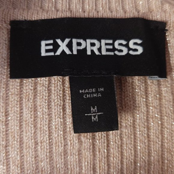 Express Womens Sweater Pullover Ruffle Collar Long Sleeve Glitter Pink M - Picture 6 of 10